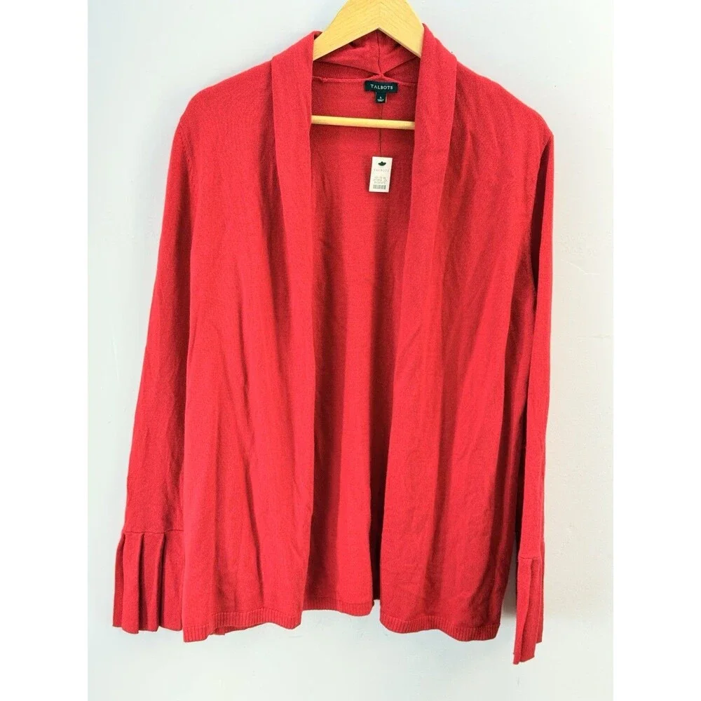 New Talbots Women Cardigan Sweater Sz L Open Knit Red Pop $89 - Picture 6 of 13
